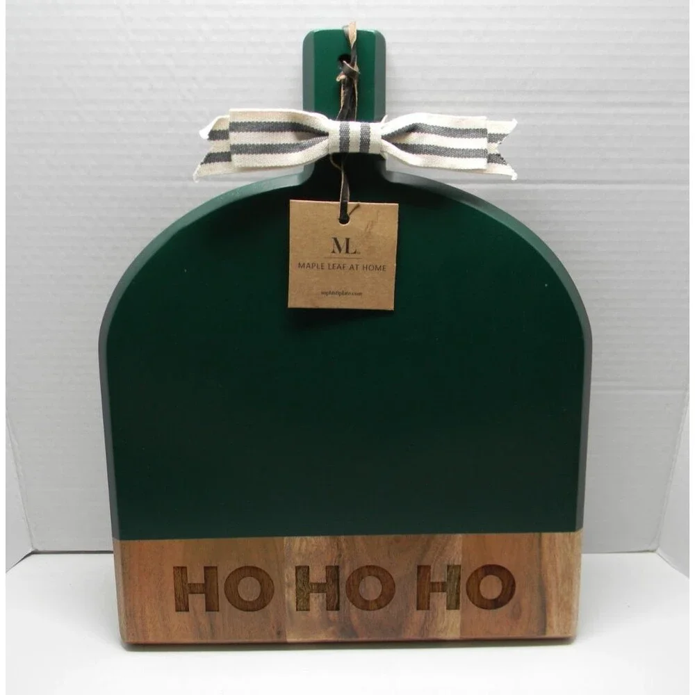 Maple Leaf at Home Green Cutting Board w Ho Ho Ho Engraved Holiday Gift NWT